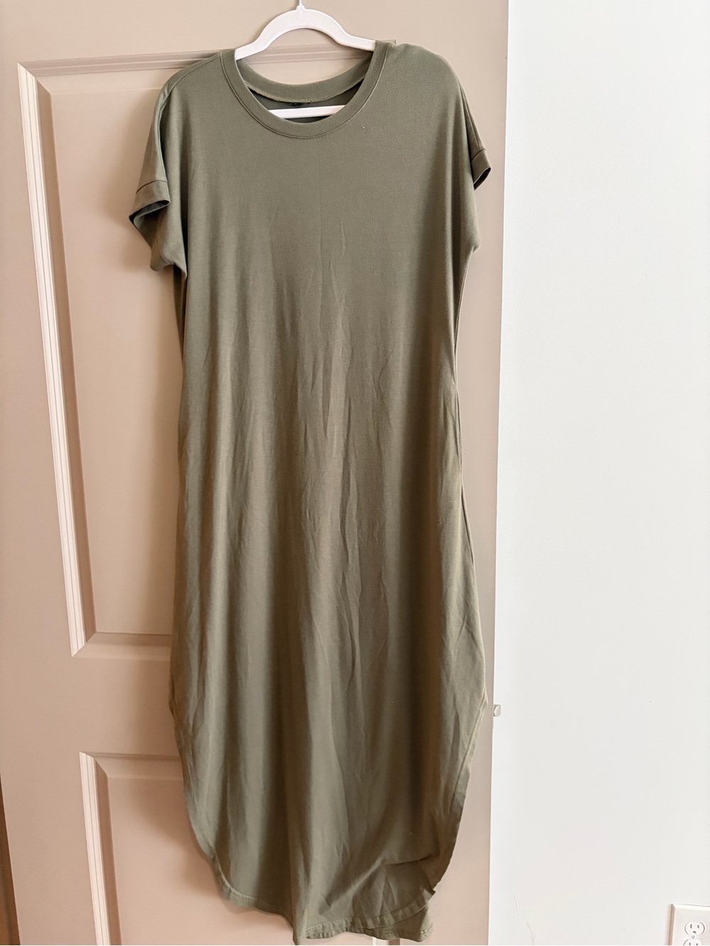Women’s Olive Green Crewneck T-Shirt Dress